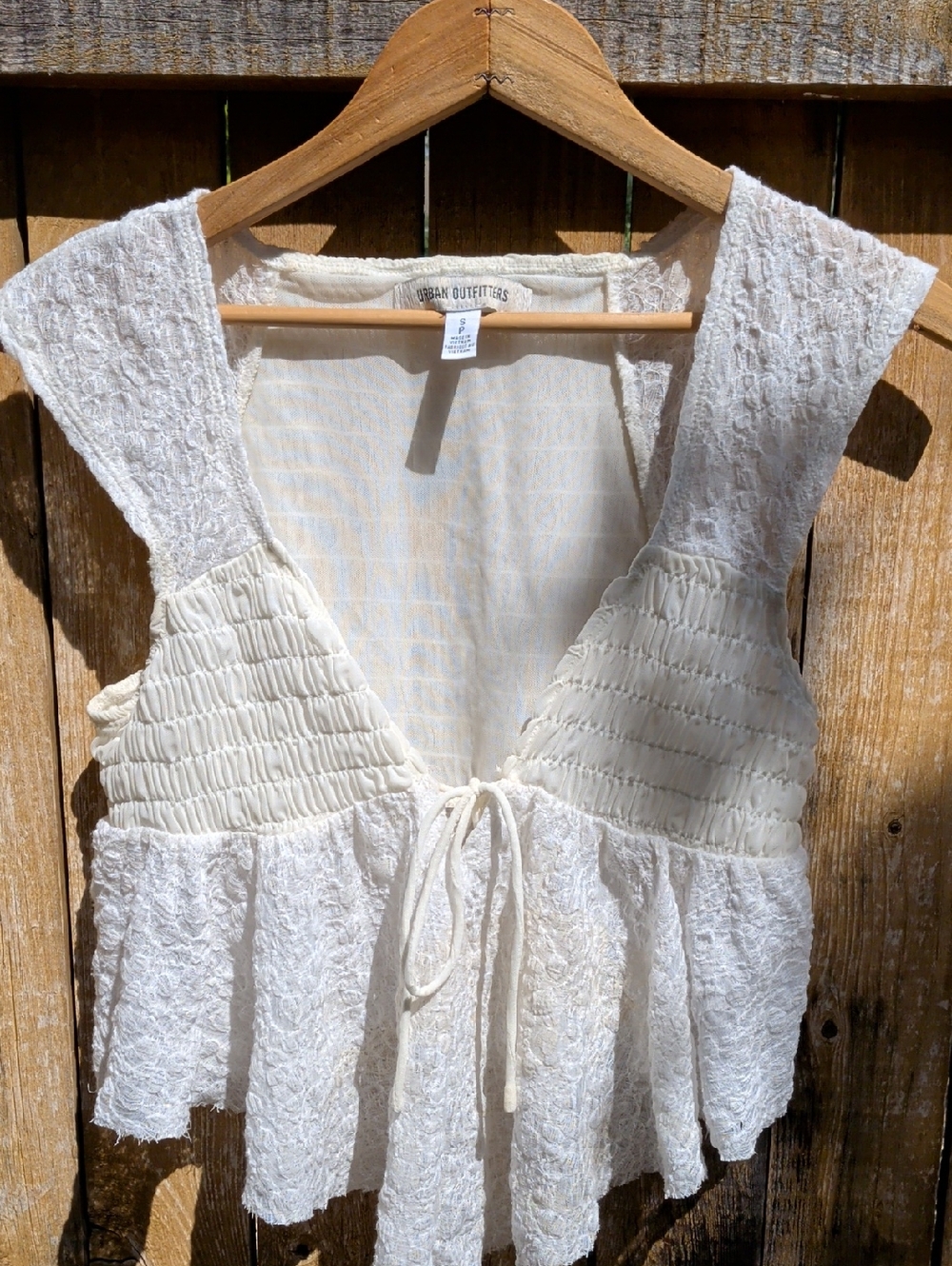 Urban Outfitters Cream Lace Tie-Front Peplum Top